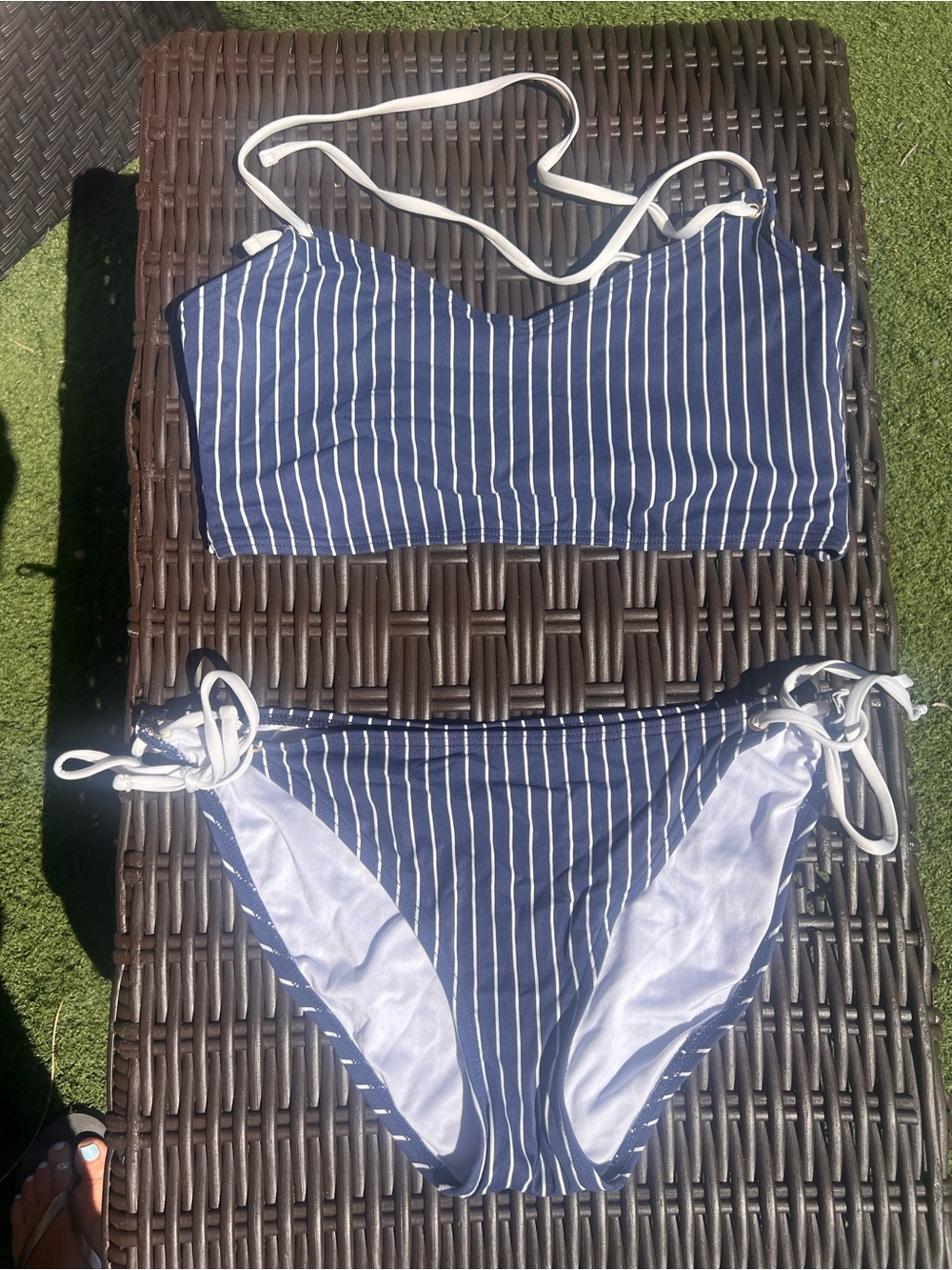 Tommy Hilfiger Navy and White Striped Bikini Set